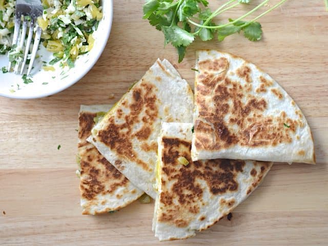 Cooked Quesadilla cut into four slices 