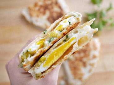 Green Chile Breakfast Quesadillas - BudgetBytes.com