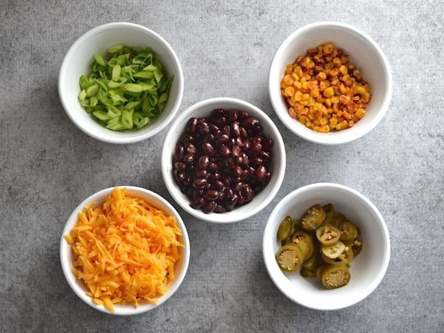 Potato Toppings in small bowls 