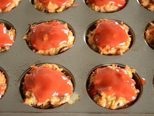 Tomato Glaze added to top of cooked loaves 