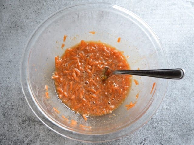 Wet Ingredients in separate mixing bowl with fork 