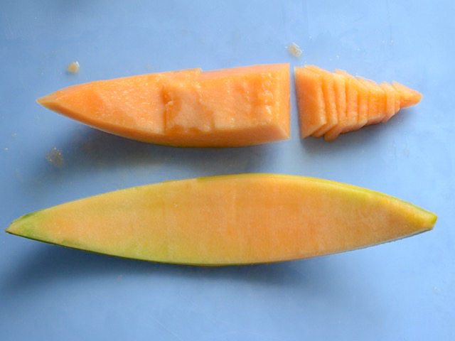 Filet and Sliced Cantaloupe into thin slices 