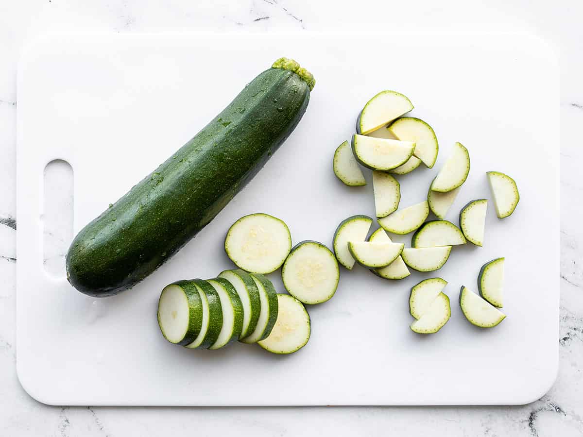 sliced zucchini on a cutting board