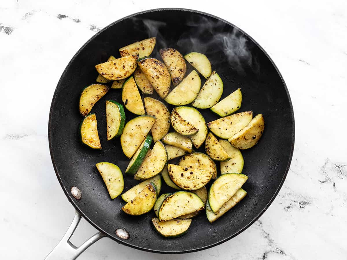 Cooked zucchini in the skillet