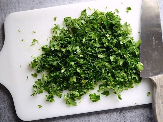 Chopped Parsley on a cutting board