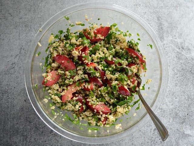 Bulgur mixed into the plum salad