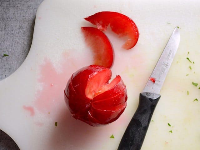 Sliced Plum on a cutting board