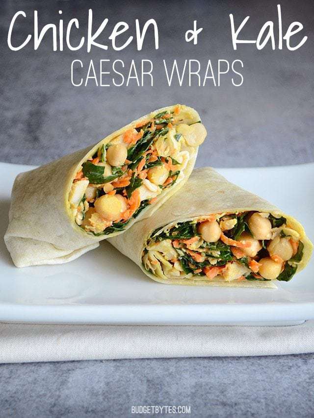 Chicken Kale Caesar Wraps - BudgetBytes.com