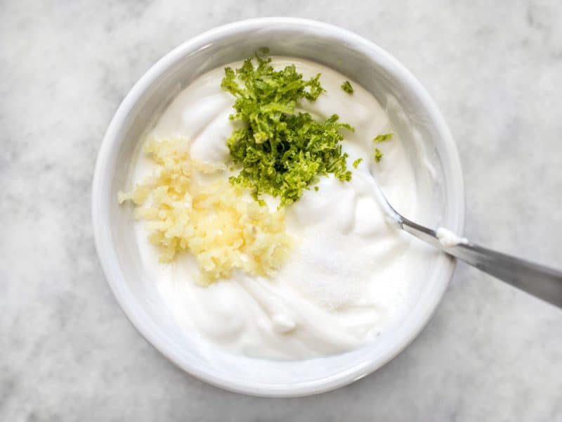 Lime Crema ingredients in a small bowl