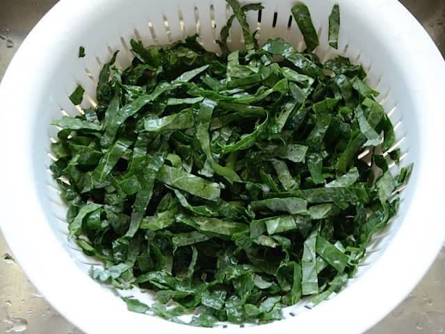 Rinsed Kale in a colander