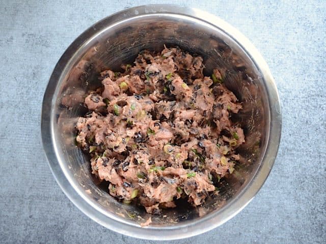 Ground Turkey mixed into seasoned black beans