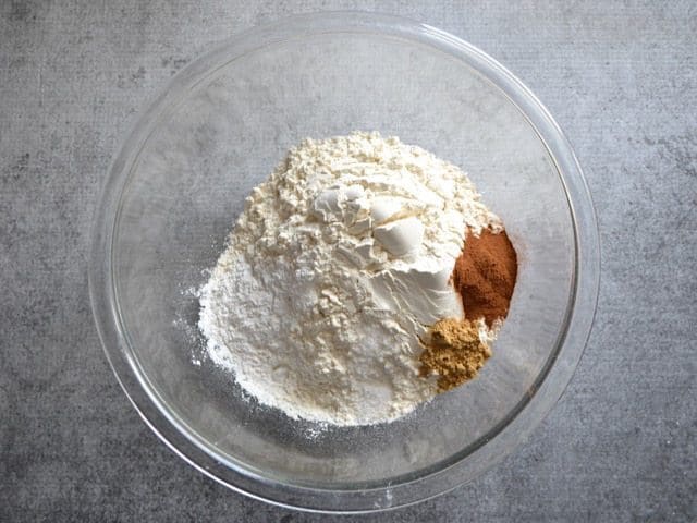 Dry ingredients for scones in a mixing bowl