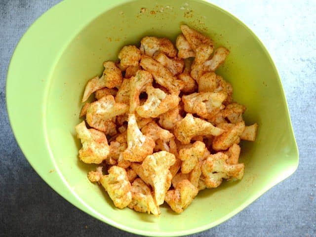 Seasoned Cauliflower florets in a bowl