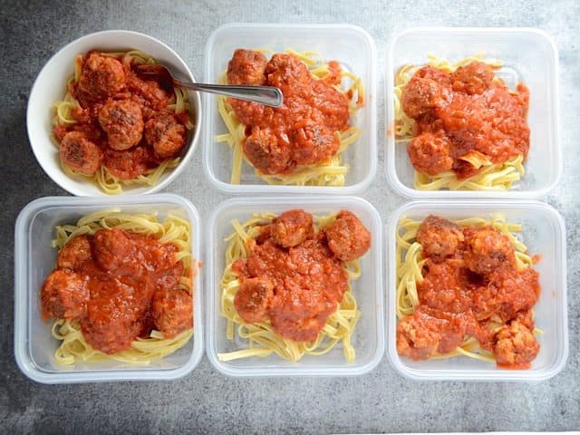 Skillet Meatballs and Marinara portioned for meal prep