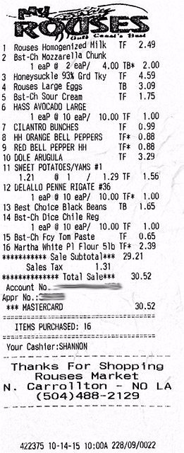 Grocery Receipt 10-14