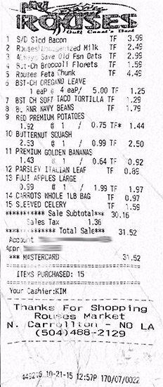 Grocery Receipt 10-21