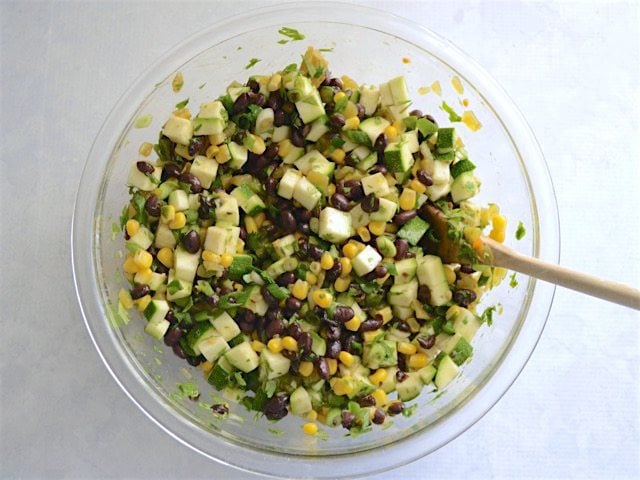 Enchilada Casserole Filling mixed in the bowl