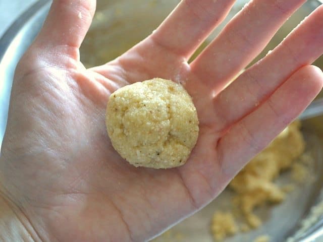 Formed Matzo Ball on hand 