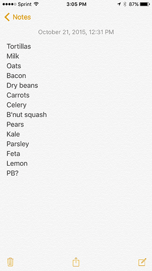 Grocery List 10-21