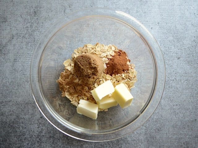 Oat Crumble Topping Ingredients in a glass bowl