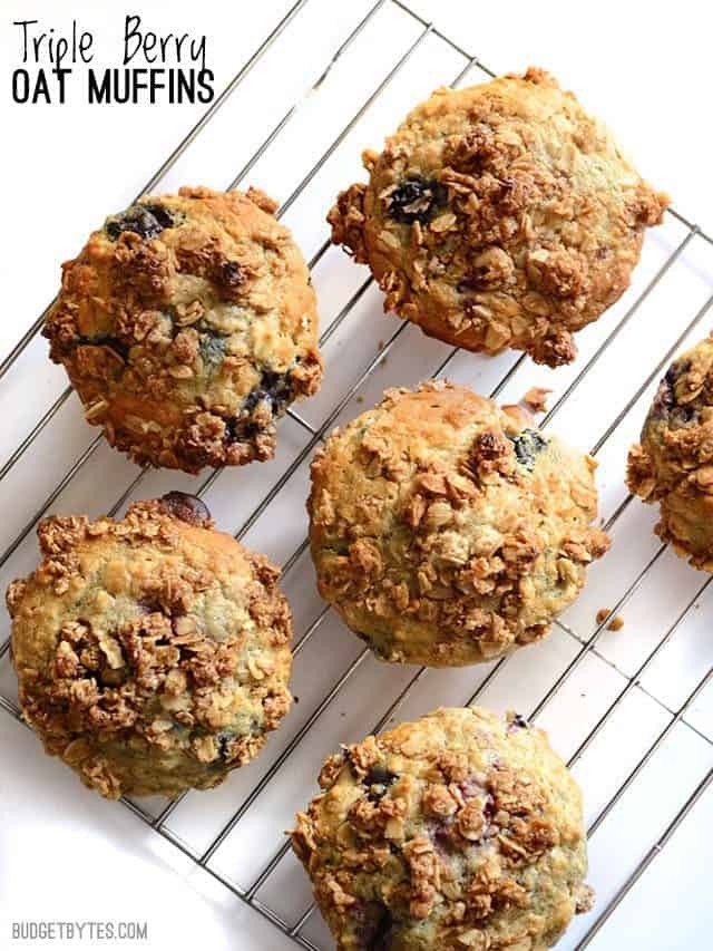 Overhead view of Oatmeal Muffins on the wire cooling rack