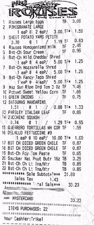 Grocery Receipt 10-28