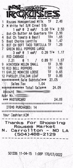 Grocery Receipt 11-4