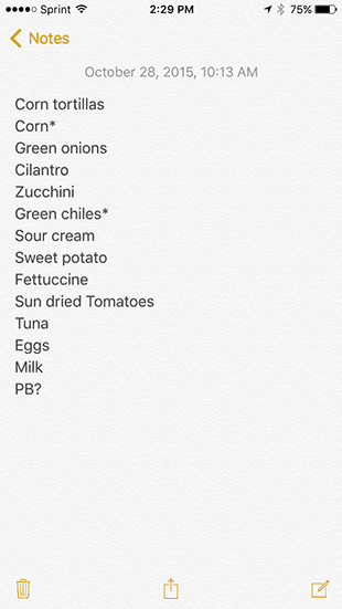 Grocery List 10-28