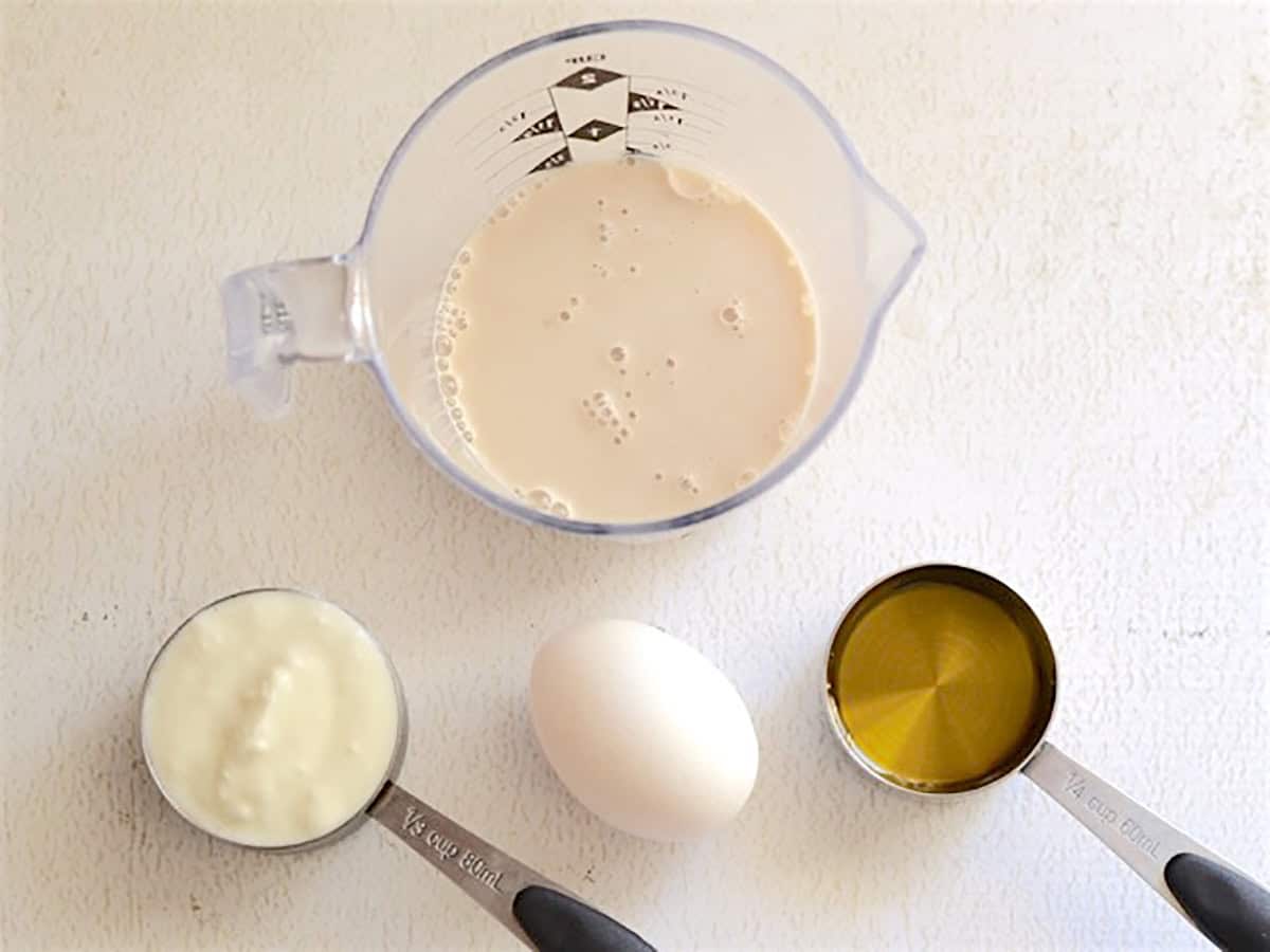 Wet ingredients needed for homemade naan.