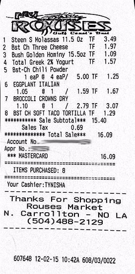 Rouse's Receipt 12/2