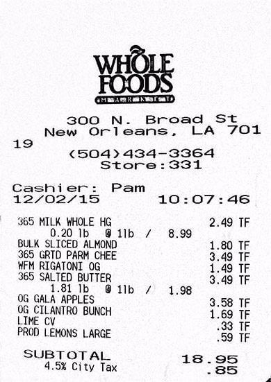 Whole Foods Receipt 12/2