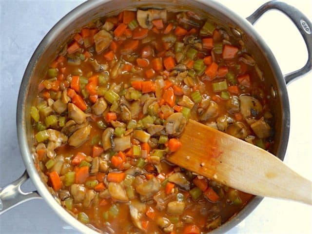 Broth added to the skillet, dissolved flour into gravy