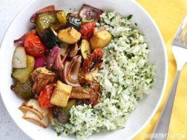 Broiled Balsamic Vegetables with Lemon Parsley Rice - BudgetBytes.com