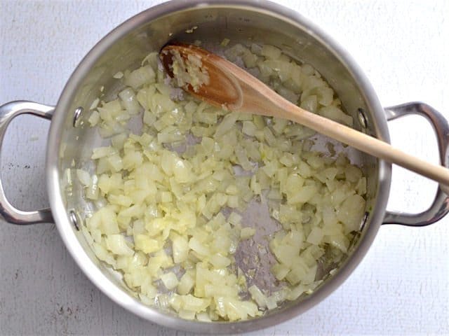 Sautéed Onions and Garlic in the soup pot