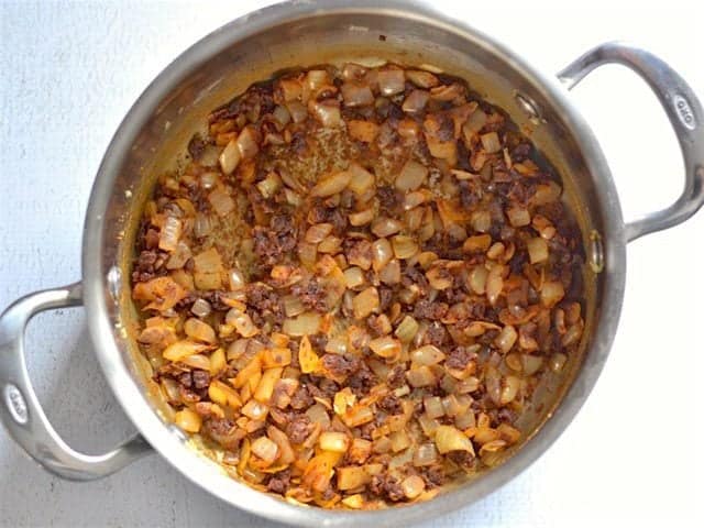 Toasted Chili Powder and Flour in the pot