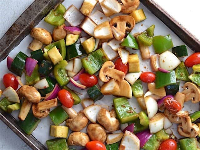 Marinated vegetables Ready on a parchment lined baking sheet to Broil