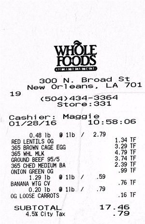 Whole Foods Receipt 1-28