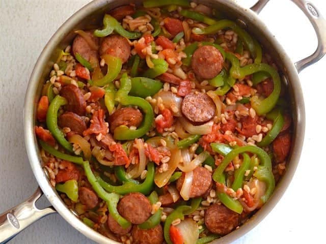 Add Cooked Farro to Skillet and Heat Through