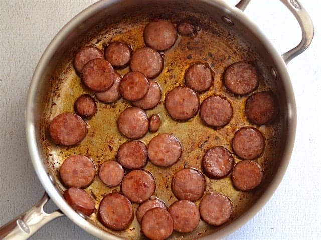 Browned Sausage in the deep skillet