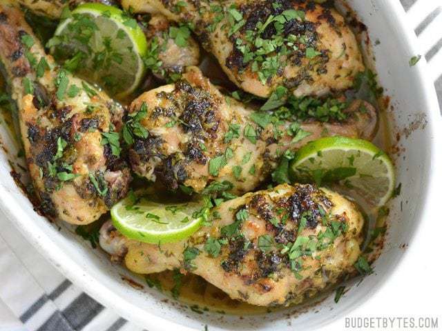 Close-up of cilantro lime chicken drumsticks.