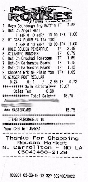 Rouse's Receipt 2-26-16