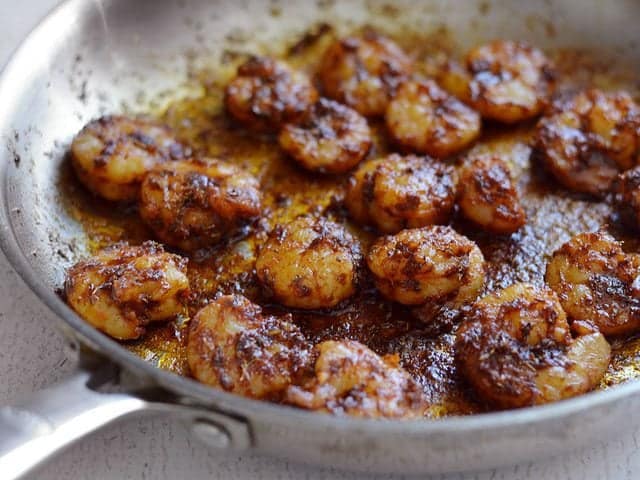 Blackened Shrimp in the skillet