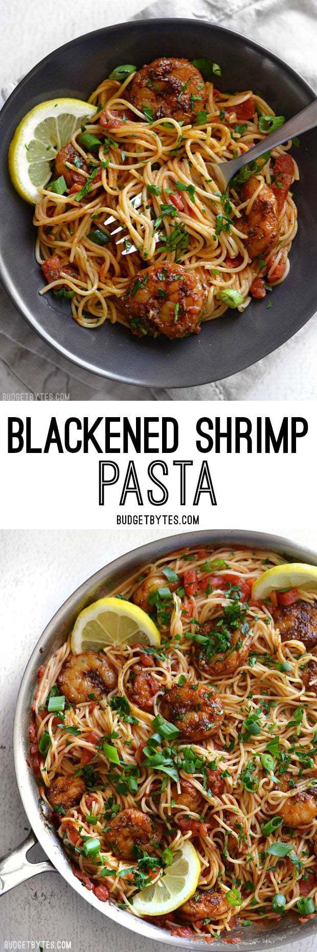 Blackened Shrimp Pasta - A 30 minute Pasta Dinner with Fresh Shrimp, Homemade Blackening Seasoning, Tomatoes, and Fresh Herbs. - BudgetBytes.com