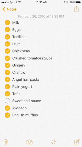 Grocery List 2-26