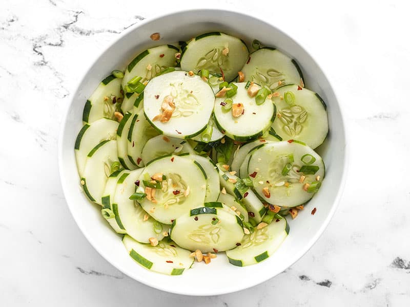 Finished sesame cucumber salad in the bowl