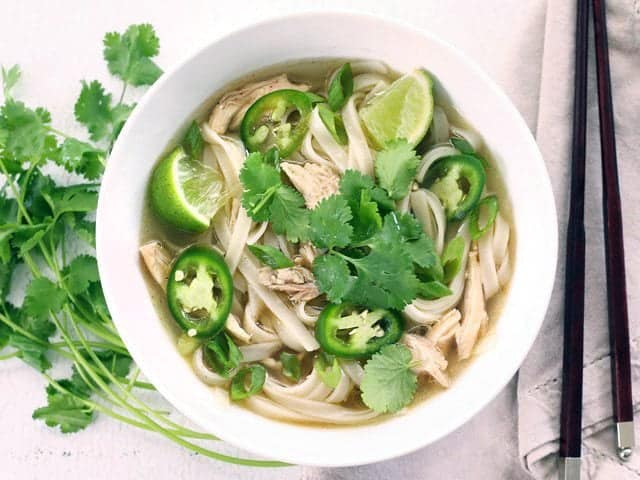 Quickie Faux Phở with lime, jalapeño, and cilantro