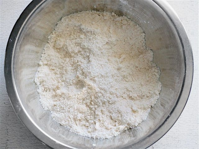 Butter worked into the biscuit dry ingredients