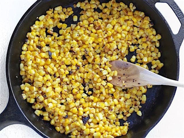 Blackened Corn in cast iron skillet