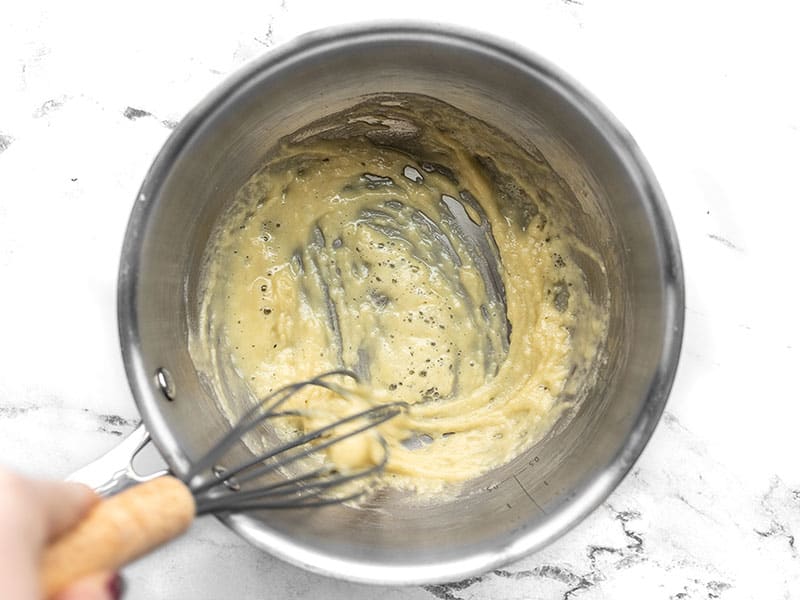 Butter and flour in sauce pot for cheese sauce