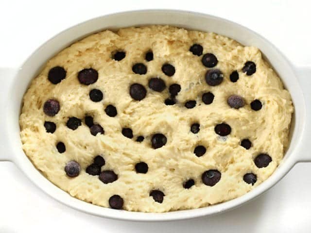 Add Blueberries to Coffee Cake batter in baking dish